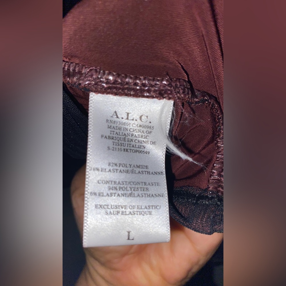 A.L.C Womens Black Mesh Ruched Lined Long Sleeve V Neck Party Top - Picture 10 of 11